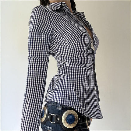 Women Clothing Autumn All Match Long Sleeved Button Top Shirt
