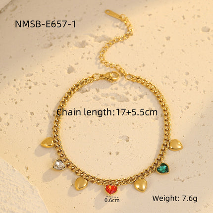 Classic All Match Stainless Steel Bracelet High Grade Colored Loving Heart Geometric Abstract Rhinestone Tassel Titanium Steel Jewelry