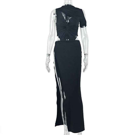 Solid Color Asymmetric  Pleated Dress