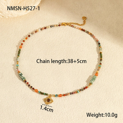 Affordable Luxury Natural Stone Necklace Stainless Steel Clavicle Chain Fresh Niche Multi Treasure Retro Necklace