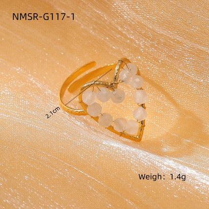 18K Gold Stainless Steel Open End Pearl Ring Natural Stone Love Inlaid Pearl Ring Women