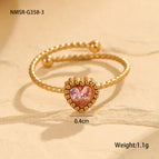 One Size / NMSR-G358-3 Pink Love Heart-Shaped Ring