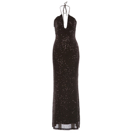 Elegant Halter Sequ Slim Dress