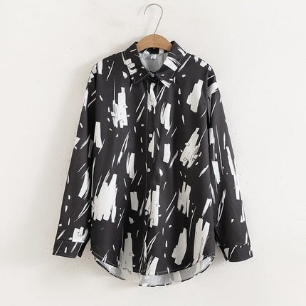 Women Floral Print Loose Collared Long Sleeves Shirt Printed blouse
