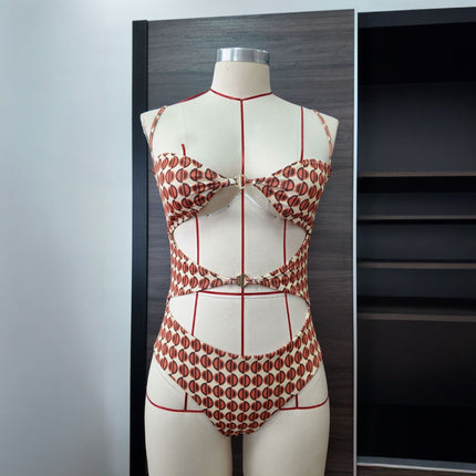 Printing Slim Fit One Piece Swimsuit Women Sexy Slimming Metal Accessories Bikini