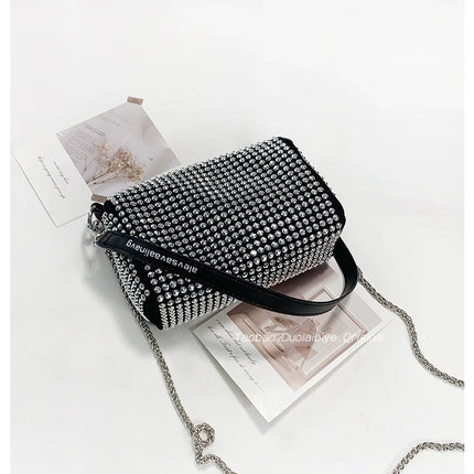 New Arrival Trendy Rhinestone Small Square Bag | Full Diamond Underarm Bag & Women's Chain Shoulder Crossbody Small Handbag (Japanese & Korean Style)