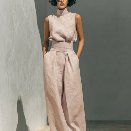 Elegant Women Simple Cotton Linen Jumpsuit