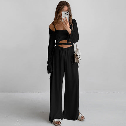 Sleepwear Three Piece Set Comfortable Pajamas Casual Bedset