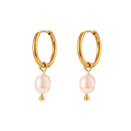 Simple Light Luxury Earrings Jewelry Stainless Steel Plated 18K Gold Freshwater Pearl Gold Ear Ring Accessories