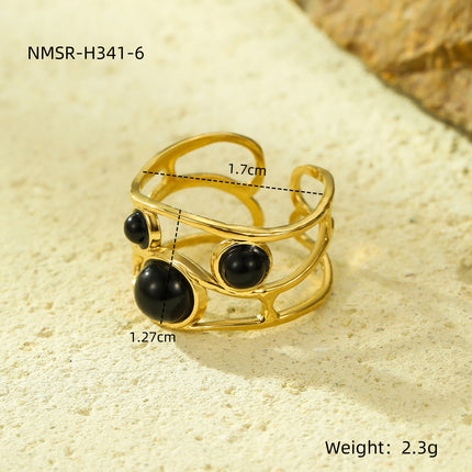 Natural Stone Ring 18K Gold Plating Stainless Steel High Grade Open Ring No Fading Sold Jewelry