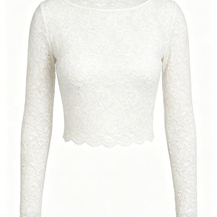 Women Lace Long Sleeved Top Sexy Mesh See through Slim Bottoming Shirt