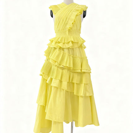 Spring Elegant Elegant Wooden Ear Stitching High Grade V neck Cross Maxi Dress Women Clothing