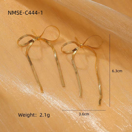 Fashionable Simple Pearl Bow Titanium Steel Earrings for Women Special Interest Design High Grade Stainless Steel Studs Earrings
