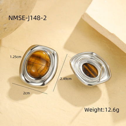 French Old Money Tigereye Oval Earrings Women Atmosphere Elegance Retro Earrings Earrings