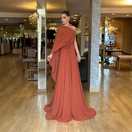 Spring Autumn Oblique Shoulder Chiffon Party Dress Loose Big Hem Women Dress