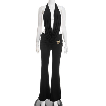 Women's Backless Jumpsuit Two Piece Set