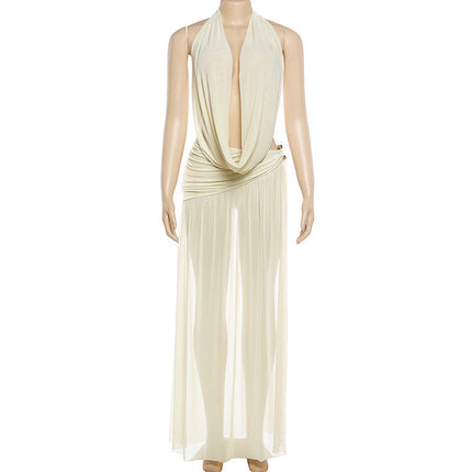 Halter Backless High Split Skirt Set