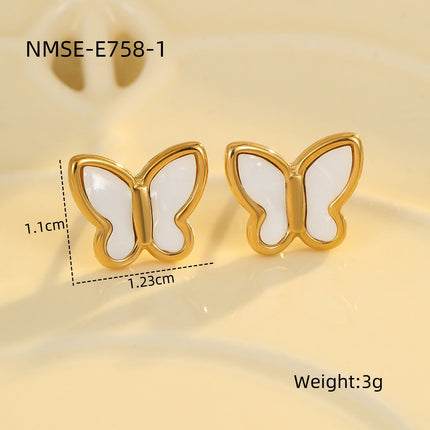Shell Butterfly Necklace Jewelry Set Women Clavicle Chain Non Fading Ear Stud Ring