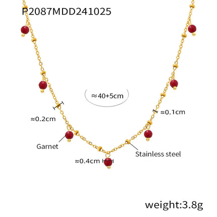 Mioli Natural Stone Handmade Small Bead Clavicle Ultra Fine Necklace Double Layer Twin Plated 18K Real Gold Color Retaining Necklace Women