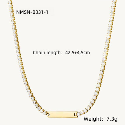 in DIY Lettering Square Plate Diamond Titanium Steel Necklace Women Fashionable Temperamental All Match 18K Gold Stainless Steel Embellished