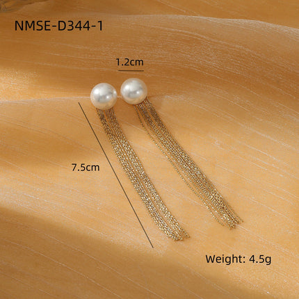 Tassel Pearl Titanium Steel Earrings Women Light Luxury High Grade Diamond Embedded Non Fading Stainless Steel Eardrop