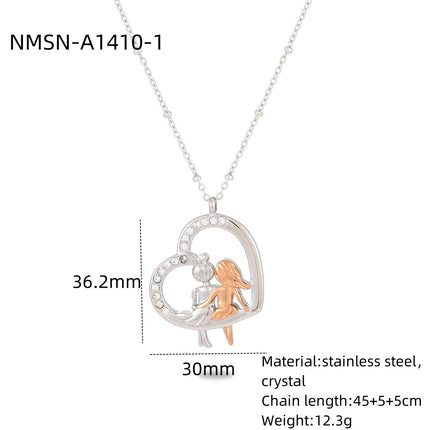 Heart Shape with Diamond Titanium Steel Necklace Women Creative Stainless Steel Embellished