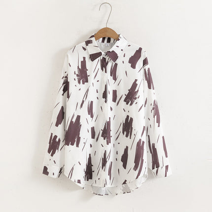 Women Floral Print Loose Collared Long Sleeves Shirt Printed blouse