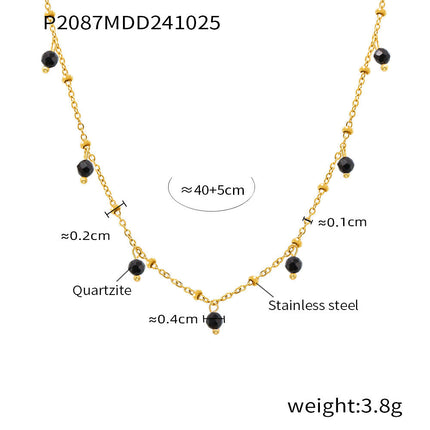 Mioli Natural Stone Handmade Small Bead Clavicle Ultra Fine Necklace Double Layer Twin Plated 18K Real Gold Color Retaining Necklace Women