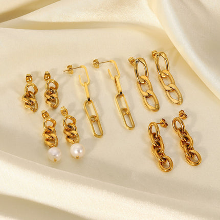Celebrities Titanium Steel Earrings Long Cuban Chain Earrings Jewelry 18K Gold Stainless Steel Women Earrings Accessories
