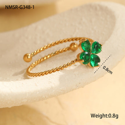 Stainless Steel Elegant Clover Opening Ring Ring Light Luxury High Sense Hand Accessories