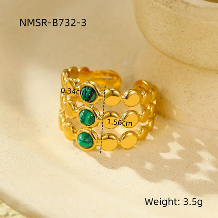 Retro Stainless Steel Gemstone Natural Stone Ring 18K Gold Plated Titanium Steel Ring Ornament