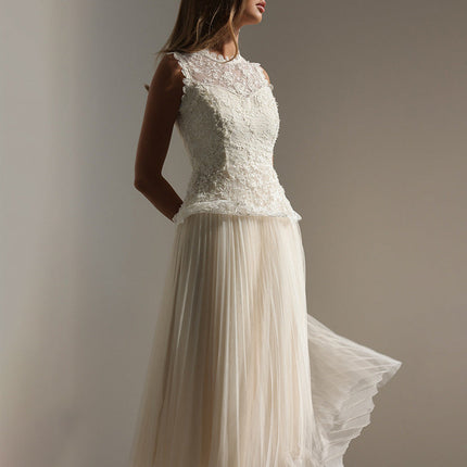 Women Elegant High Grade Dress Summer Lace Embroidered Mesh Stitching Sleeveless Dress
