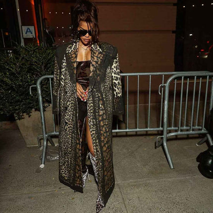 Leopard Pattern print Casual Bandage Trench Jacket