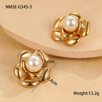 One Size / NMSE-G345-3 Camellia Pearl Stud Earrings