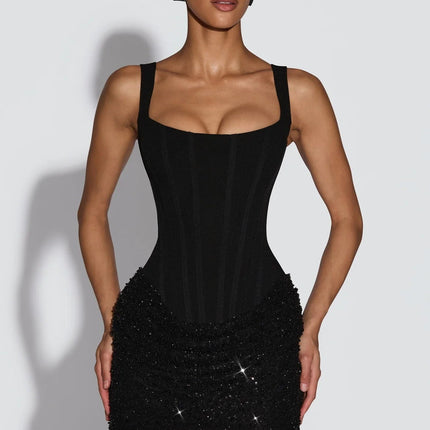 Spring Summer Lace up Sequin Sling Hip Dress Slim Fit MUNSIEUR