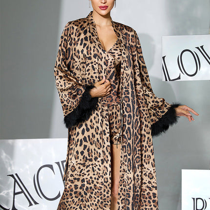 Three Piece Feather Cuff Nightgown for Women Sleepwear
