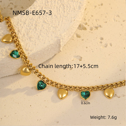 Classic All Match Stainless Steel Bracelet High Grade Colored Loving Heart Geometric Abstract Rhinestone Tassel Titanium Steel Jewelry