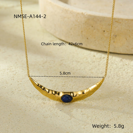 Special Interest Light Luxury Stainless Steel Crescent Shaped Natural Stone Unique No Color Fading Clavicle Necklace