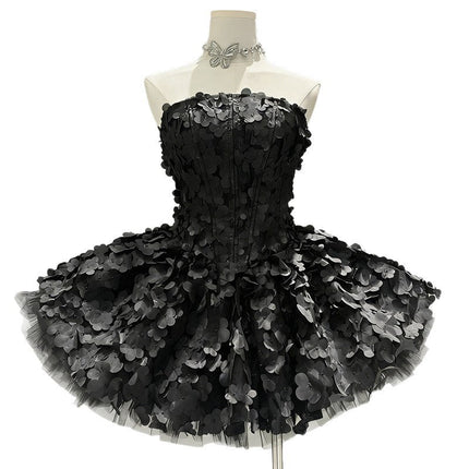 Spring Elegant Elegant Sweet Tube Top Floral Dress Waist Slimming Heavy Work Dress Women
