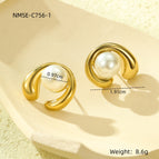 One Size / NMSE-C756-1 Pearl C- Shaped Stud Earrings
