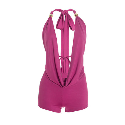 Halter Backless Lace up Sleeveless Two Piece Bottoms Set