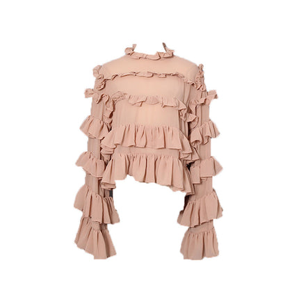 Korean Personalized Comfortable Ruffled Shirt Autumn Niche Design Solid Color Loose Top for Women