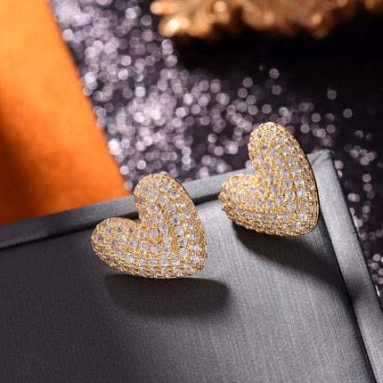 Elegance Simplicity Metal Diamond Love Heart Women Earrings Stud Earrings Suitable Daily Commuting Dating Gifts