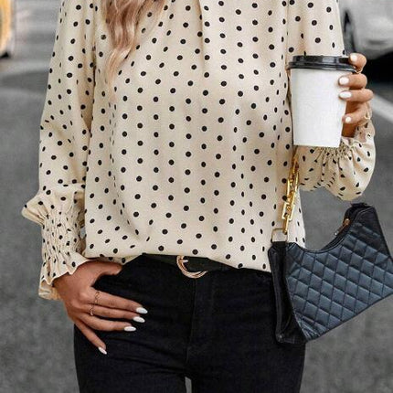 Polka Dot Print Lantern Sleeve Blouse