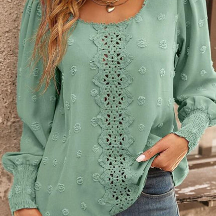 Swiss Dot Lantern Sleeve Blouse