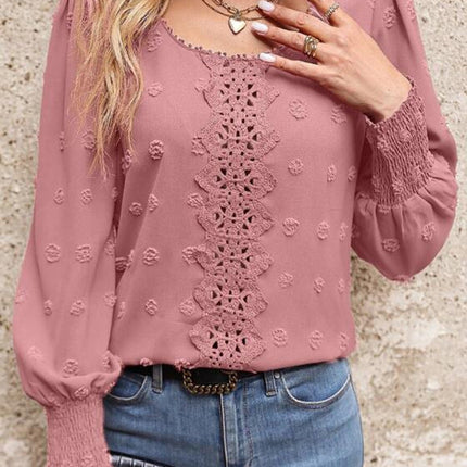 Swiss Dot Lantern Sleeve Blouse