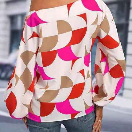 Geometric Print Lantern Sleeves Top