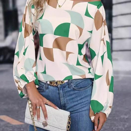 Geometric Print Lantern Sleeves Top