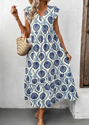 Miss Sparkling Print V-Neck Midi Dress