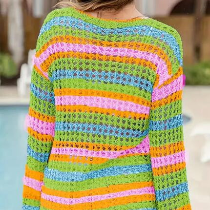 Miss Sparkling Stripe Open-Knit Crochet Sweater